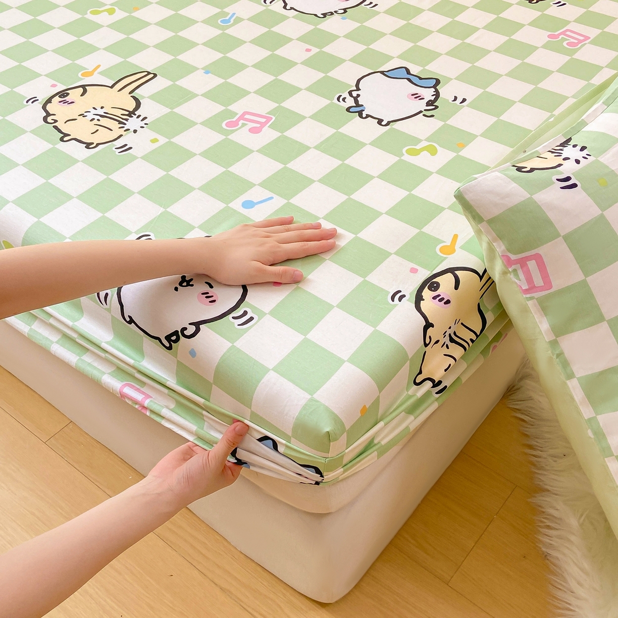 91家纺网 家纺一手货源 找家纺 博雅2025春夏新款吉伊卡哇大版全棉纯棉单品床笠床笠单件单床笠 音乐吉伊卡哇