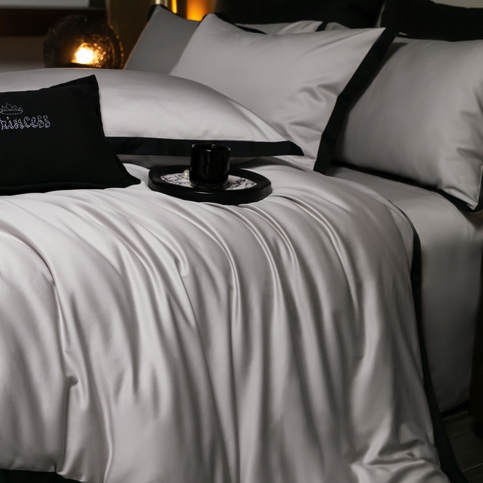 佳汐蓝家纺 2025新款亲肤舒适100支长绒棉小拼角四件套-轻奢 轻奢-雾焦灰