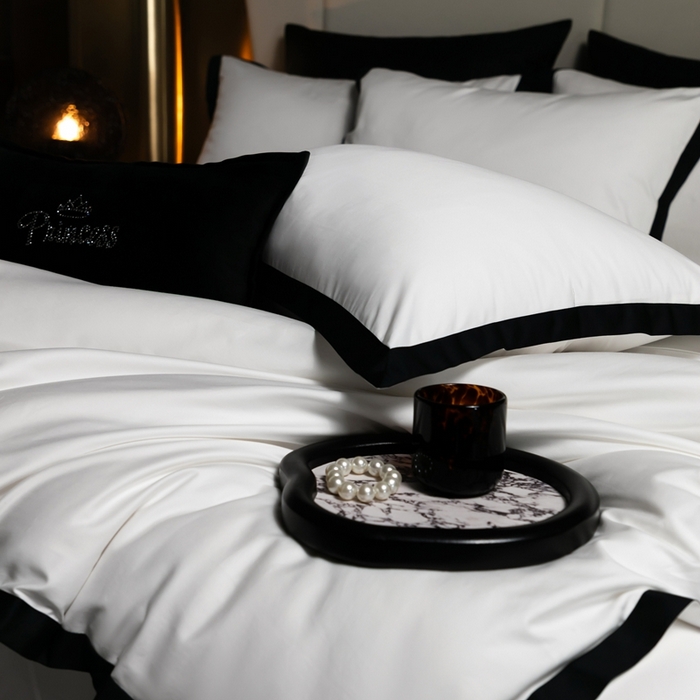 91家纺网 家纺一手货源 找家纺 佳汐蓝家纺 2025新款亲肤舒适100支长绒棉小拼角四件套-轻奢 轻奢-瓷空白