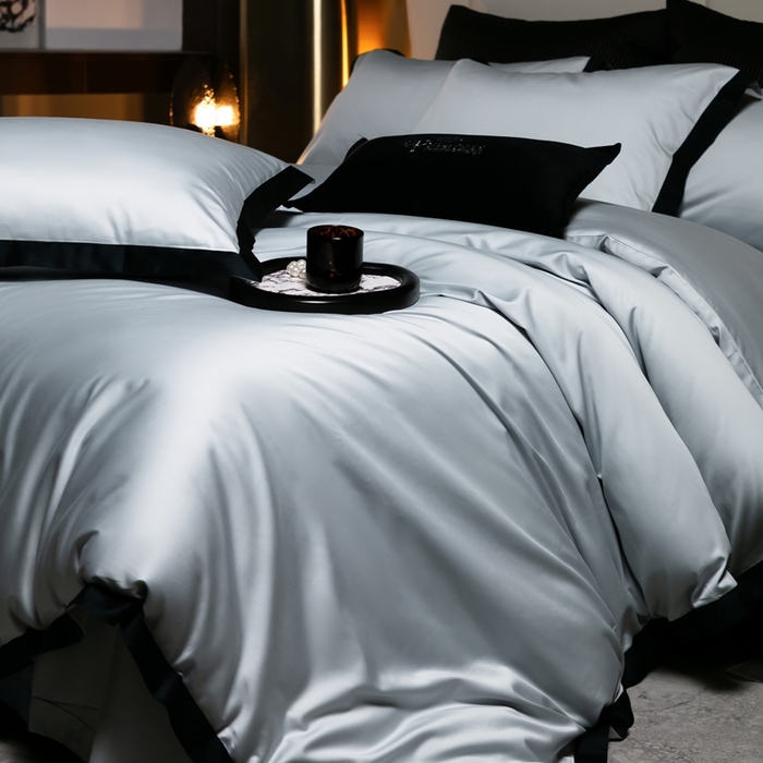 91家纺网 家纺一手货源 找家纺 佳汐蓝家纺 2025新款亲肤舒适100支长绒棉小拼角四件套-轻奢 轻奢-雪涧蓝