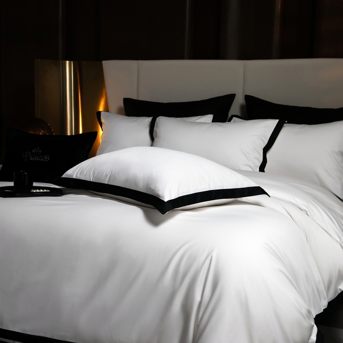 91家纺网 家纺一手货源 找家纺 佳汐蓝家纺 2025新款亲肤舒适100支长绒棉小拼角四件套-轻奢 轻奢-瓷空白