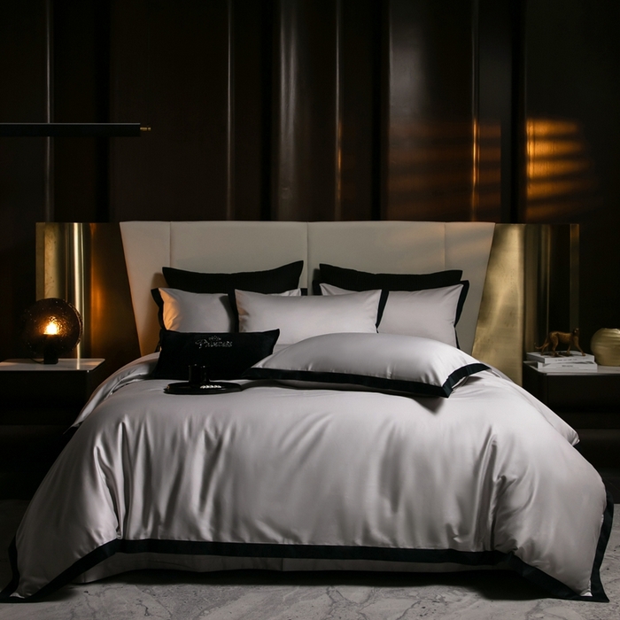 91家纺网 家纺一手货源 找家纺 佳汐蓝家纺 2025新款亲肤舒适100支长绒棉小拼角四件套-轻奢 轻奢-雾焦灰