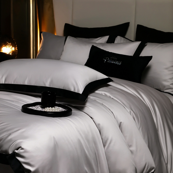 91家纺网 家纺一手货源 找家纺 佳汐蓝家纺 2025新款亲肤舒适100支长绒棉小拼角四件套-轻奢 轻奢-雾焦灰