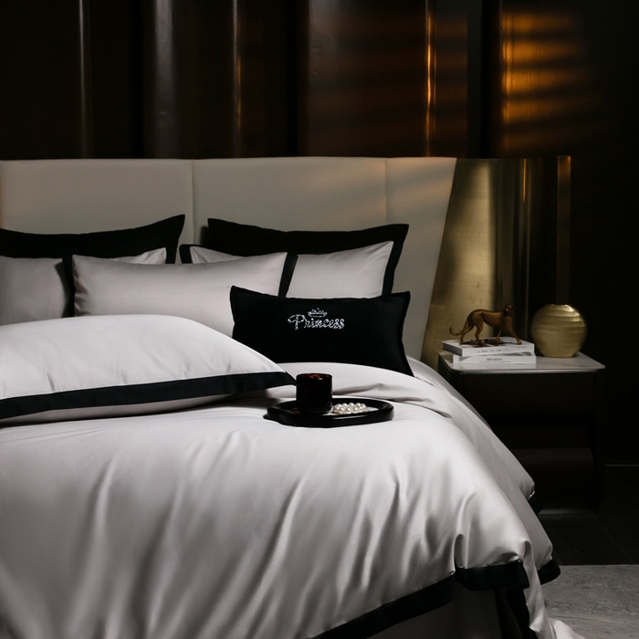 91家纺网 家纺一手货源 找家纺 佳汐蓝家纺 2025新款亲肤舒适100支长绒棉小拼角四件套-轻奢 轻奢-雾焦灰