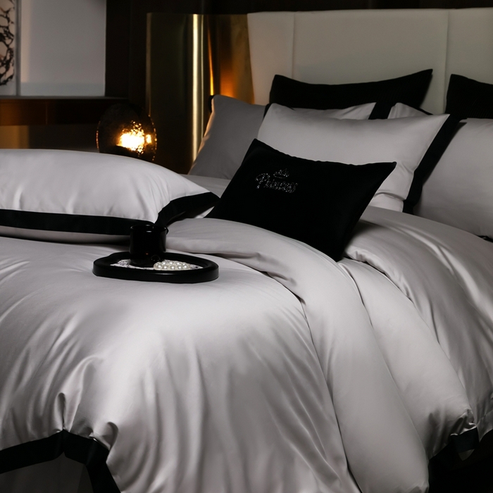 91家纺网 家纺一手货源 找家纺 佳汐蓝家纺 2025新款亲肤舒适100支长绒棉小拼角四件套-轻奢 轻奢-雾焦灰