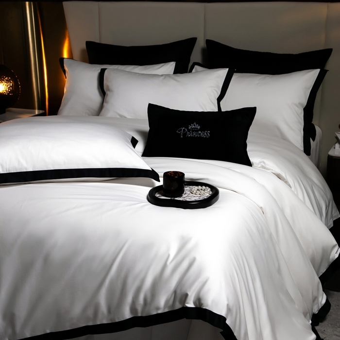 91家纺网 家纺一手货源 找家纺 （总）佳汐蓝家纺 2025新款亲肤舒适100支长绒棉小拼角四件套-轻奢