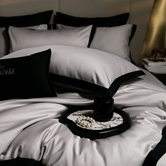 91家纺网 家纺一手货源 找家纺 佳汐蓝家纺 2025新款亲肤舒适100支长绒棉小拼角四件套-轻奢 轻奢-雾焦灰