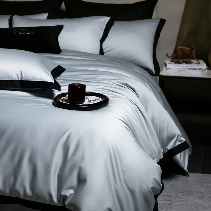 91家纺网 家纺一手货源 找家纺 佳汐蓝家纺 2025新款亲肤舒适100支长绒棉小拼角四件套-轻奢 轻奢-雪涧蓝