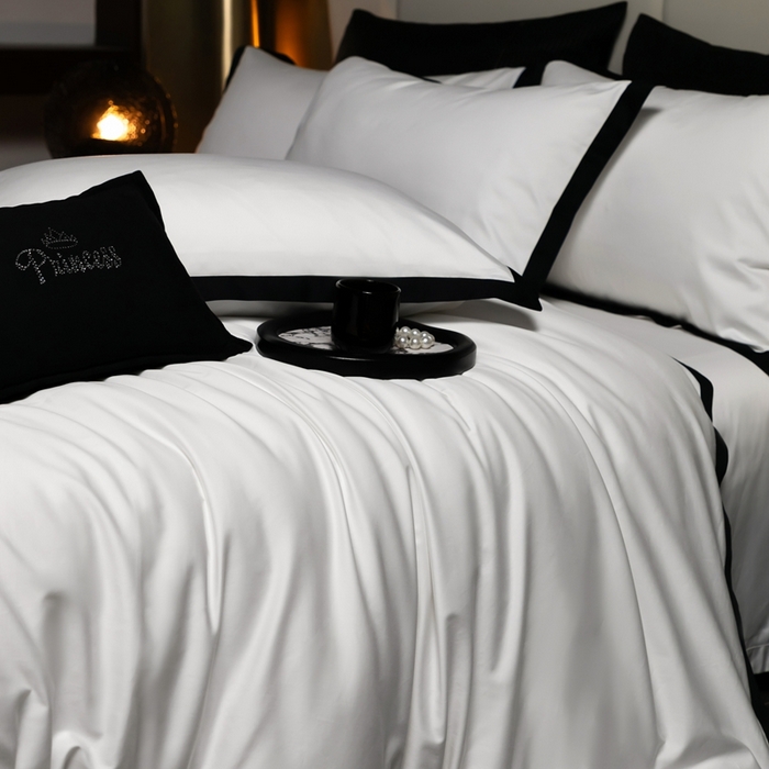 佳汐蓝家纺 2025新款亲肤舒适100支长绒棉小拼角四件套-轻奢 轻奢-瓷空白