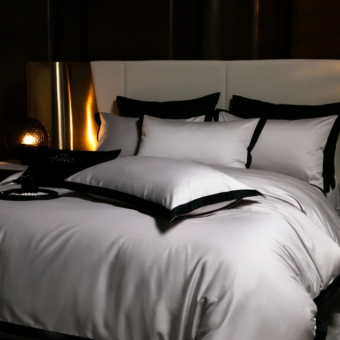 91家纺网 家纺一手货源 找家纺 佳汐蓝家纺 2025新款亲肤舒适100支长绒棉小拼角四件套-轻奢 轻奢-雾焦灰