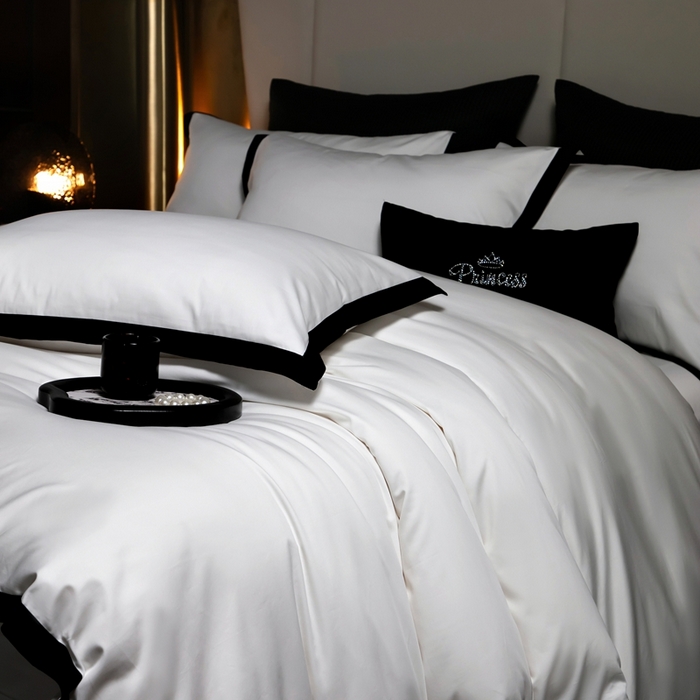 91家纺网 家纺一手货源 找家纺 佳汐蓝家纺 2025新款亲肤舒适100支长绒棉小拼角四件套-轻奢 轻奢-瓷空白