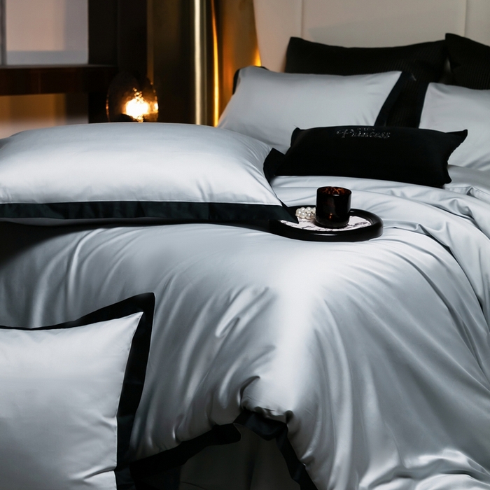 91家纺网 家纺一手货源 找家纺 佳汐蓝家纺 2025新款亲肤舒适100支长绒棉小拼角四件套-轻奢 轻奢-雪涧蓝