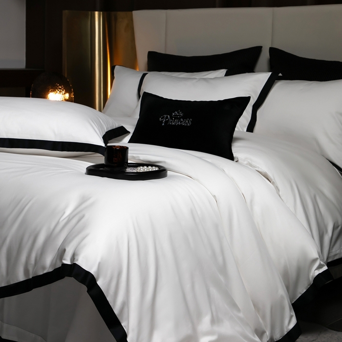 91家纺网 家纺一手货源 找家纺 佳汐蓝家纺 2025新款亲肤舒适100支长绒棉小拼角四件套-轻奢 轻奢-瓷空白