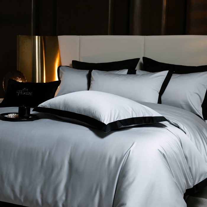 91家纺网 家纺一手货源 找家纺 佳汐蓝家纺 2025新款亲肤舒适100支长绒棉小拼角四件套-轻奢 轻奢-雪涧蓝