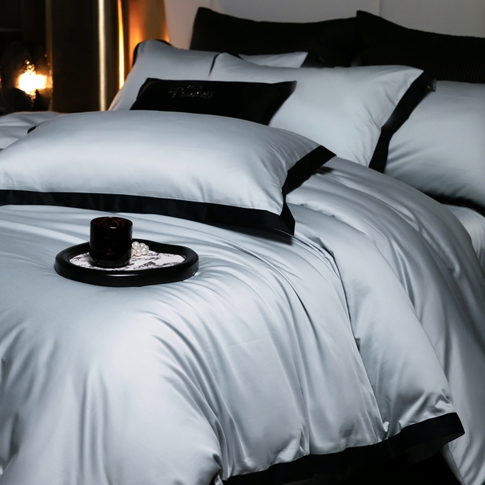 91家纺网 家纺一手货源 找家纺 佳汐蓝家纺 2025新款亲肤舒适100支长绒棉小拼角四件套-轻奢 轻奢-雪涧蓝