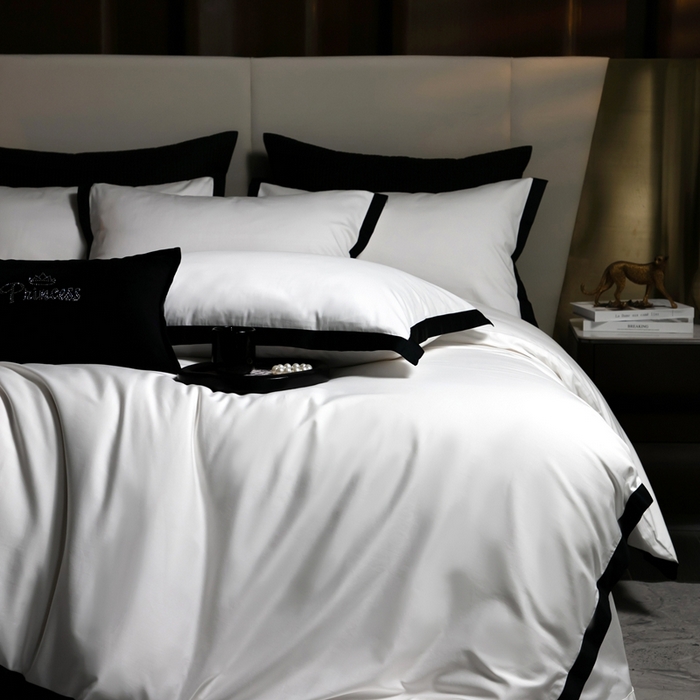 91家纺网 家纺一手货源 找家纺 佳汐蓝家纺 2025新款亲肤舒适100支长绒棉小拼角四件套-轻奢 轻奢-瓷空白