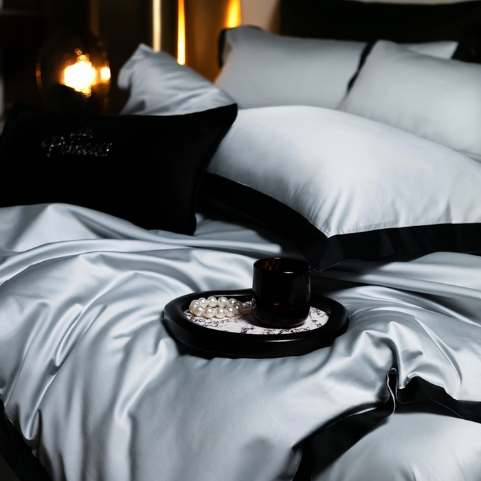 91家纺网 家纺一手货源 找家纺 佳汐蓝家纺 2025新款亲肤舒适100支长绒棉小拼角四件套-轻奢 轻奢-雪涧蓝