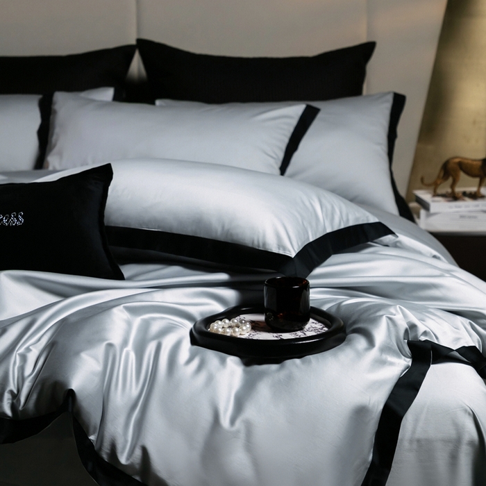 91家纺网 家纺一手货源 找家纺 佳汐蓝家纺 2025新款亲肤舒适100支长绒棉小拼角四件套-轻奢 轻奢-雪涧蓝