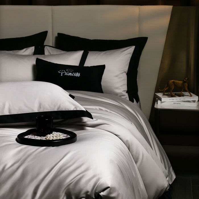 91家纺网 家纺一手货源 找家纺 佳汐蓝家纺 2025新款亲肤舒适100支长绒棉小拼角四件套-轻奢 轻奢-雾焦灰