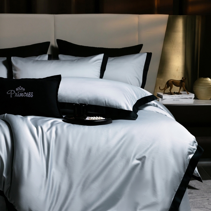 91家纺网 家纺一手货源 找家纺 佳汐蓝家纺 2025新款亲肤舒适100支长绒棉小拼角四件套-轻奢 轻奢-雪涧蓝