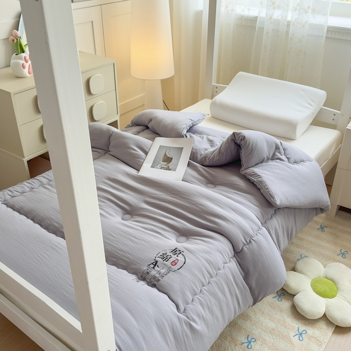 91家纺网 家纺一手货源 找家纺 居易简 2025新款学生宿舍被无染原棉学生季大豆纤维春秋被冬被 被子被芯 原棉-灰