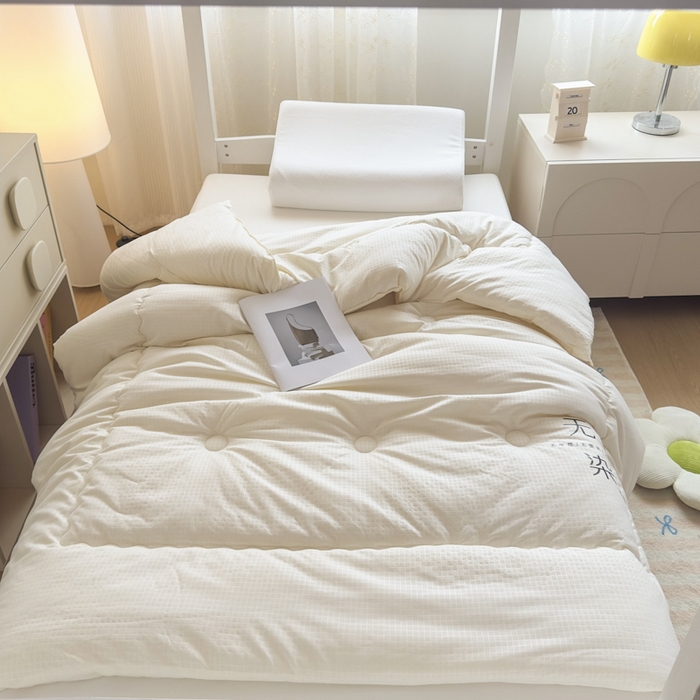 91家纺网 家纺一手货源 找家纺 居易简 2025新款学生宿舍被无染原棉学生季大豆纤维春秋被冬被 被子被芯 无染-白