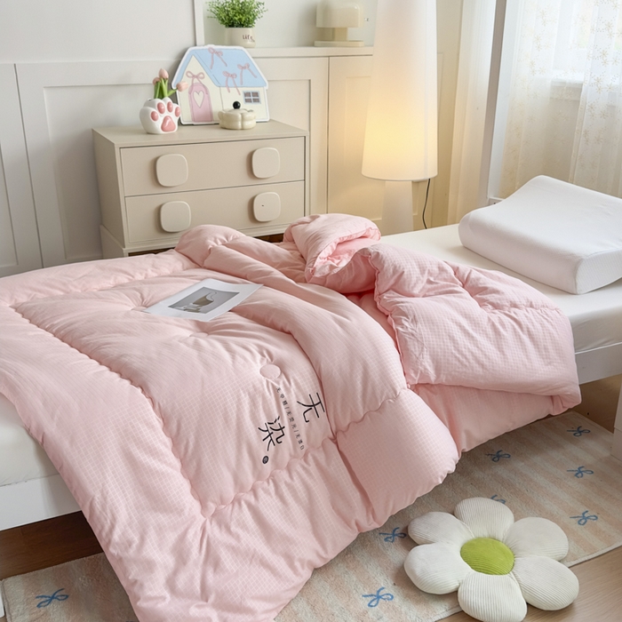91家纺网 家纺一手货源 找家纺 居易简 2025新款学生宿舍被无染原棉学生季大豆纤维春秋被冬被 被子被芯 无染-粉