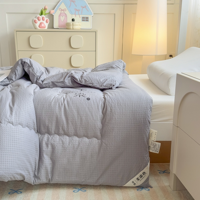 91家纺网 家纺一手货源 找家纺 居易简 2025新款学生宿舍被无染原棉学生季大豆纤维春秋被冬被 被子被芯 无染-灰