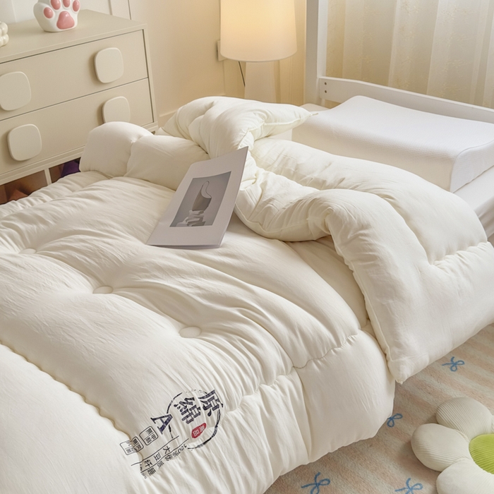 91家纺网 家纺一手货源 找家纺 居易简 2025新款学生宿舍被无染原棉学生季大豆纤维春秋被冬被 被子被芯 原棉-白
