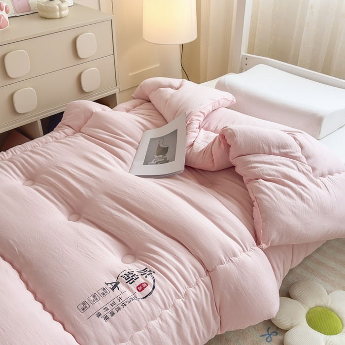 91家纺网 家纺一手货源 找家纺 居易简 2025新款学生宿舍被无染原棉学生季大豆纤维春秋被冬被 被子被芯 原棉-粉