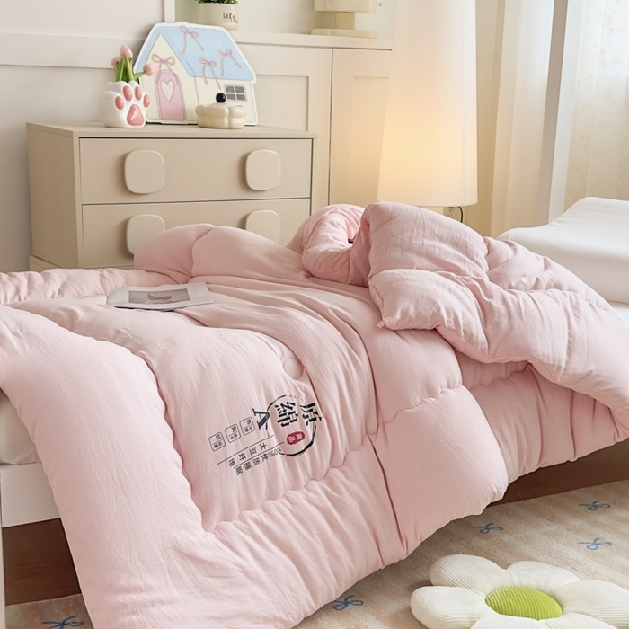 91家纺网 家纺一手货源 找家纺 居易简 2025新款学生宿舍被无染原棉学生季大豆纤维春秋被冬被 被子被芯 原棉-粉