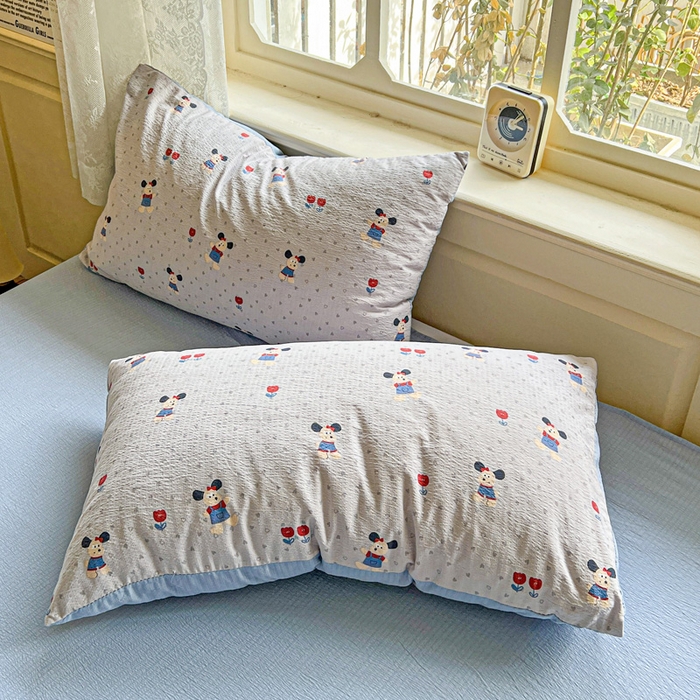 91家纺网 家纺一手货源 找家纺 典曼家纺 2025新款云感皱皱双层纱四件套-简单款 小萌狗兰