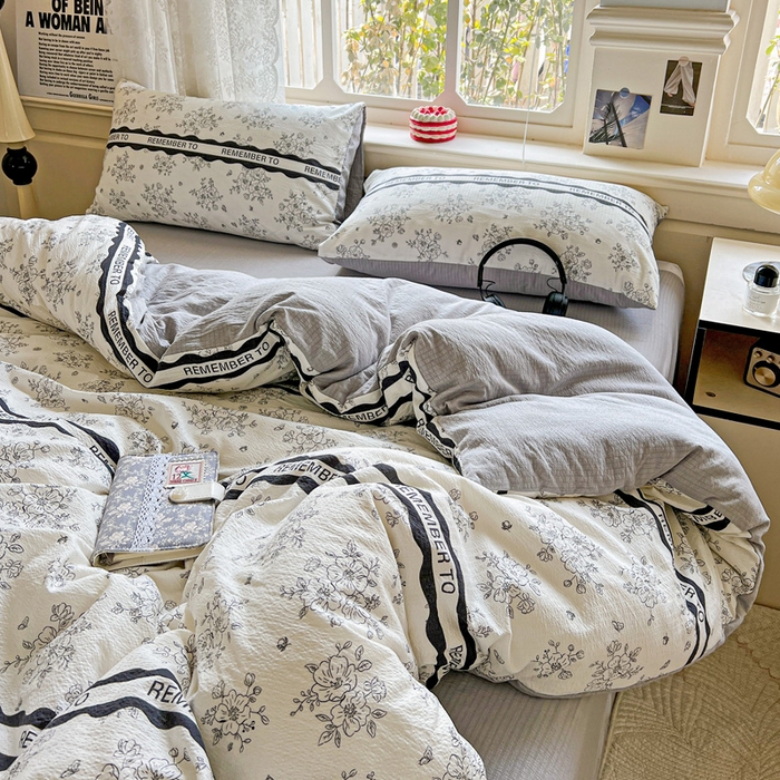 91家纺网 家纺一手货源 找家纺 典曼家纺 2025新款云感皱皱双层纱四件套-简单款 赫本娜