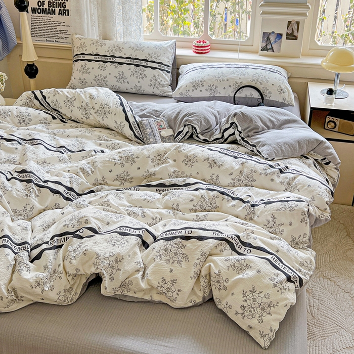 91家纺网 家纺一手货源 找家纺 典曼家纺 2025新款云感皱皱双层纱四件套-简单款 赫本娜