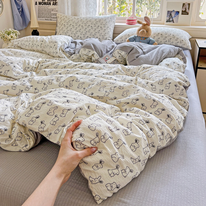 典曼家纺 2025新款云感皱皱双层纱四件套-简单款 小黑兔