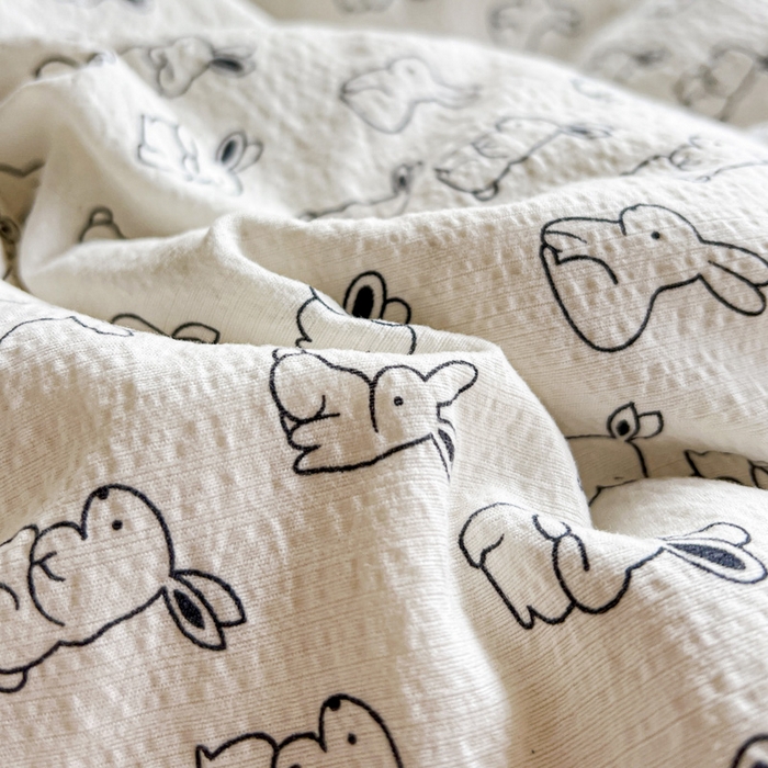 91家纺网 家纺一手货源 找家纺 典曼家纺 2025新款云感皱皱双层纱四件套-简单款 小黑兔