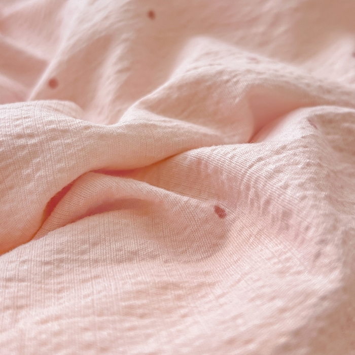 91家纺网 家纺一手货源 找家纺 典曼家纺 2025新款云感皱皱双层纱四件套-简单款 波点小兔粉