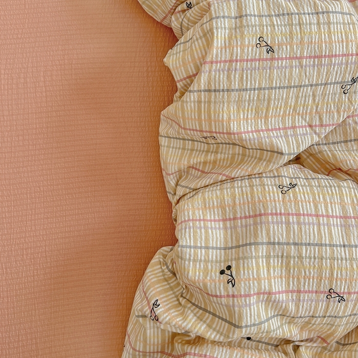 91家纺网 家纺一手货源 找家纺 典曼家纺 2025新款云感皱皱双层纱四件套-简单款 格子樱桃