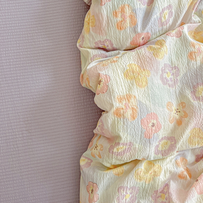 91家纺网 家纺一手货源 找家纺 典曼家纺 2025新款云感皱皱双层纱四件套-简单款 花海紫