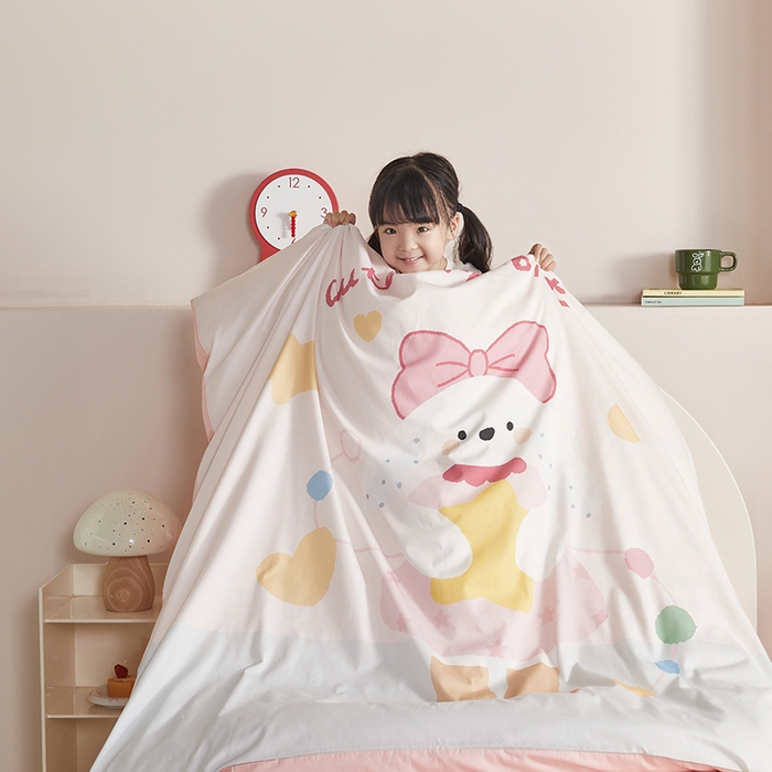 91家纺网 家纺一手货源 找家纺 荷马之梦 2025新款学院系列—A类32s水洗棉贴布绣原创卡通拼接儿童幼儿园套件爱心兔