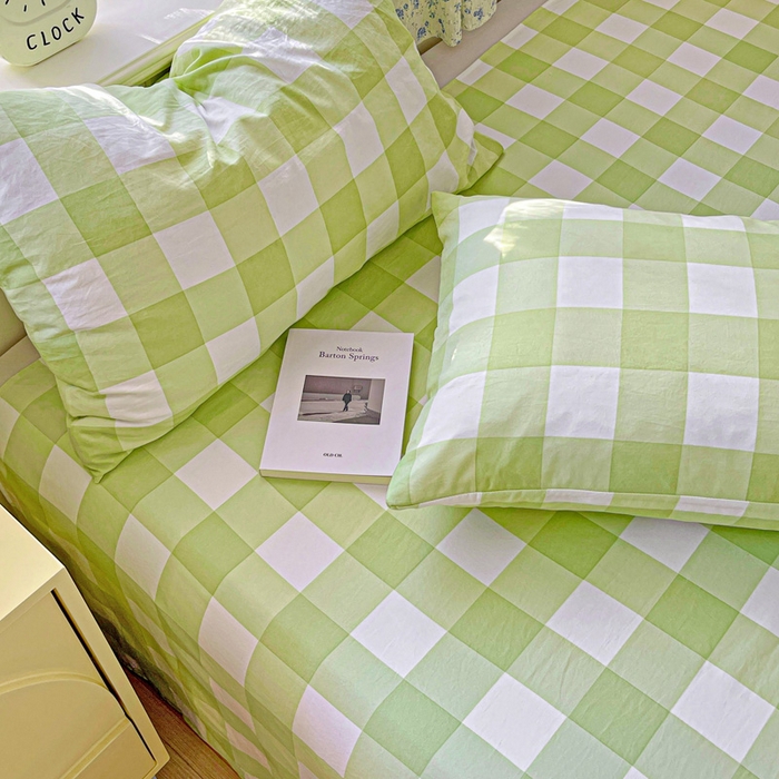 91家纺网 家纺一手货源 找家纺 繁花家居 2025软爆高克重水洗棉床单床笠单件 学生季跑量款 绿方格