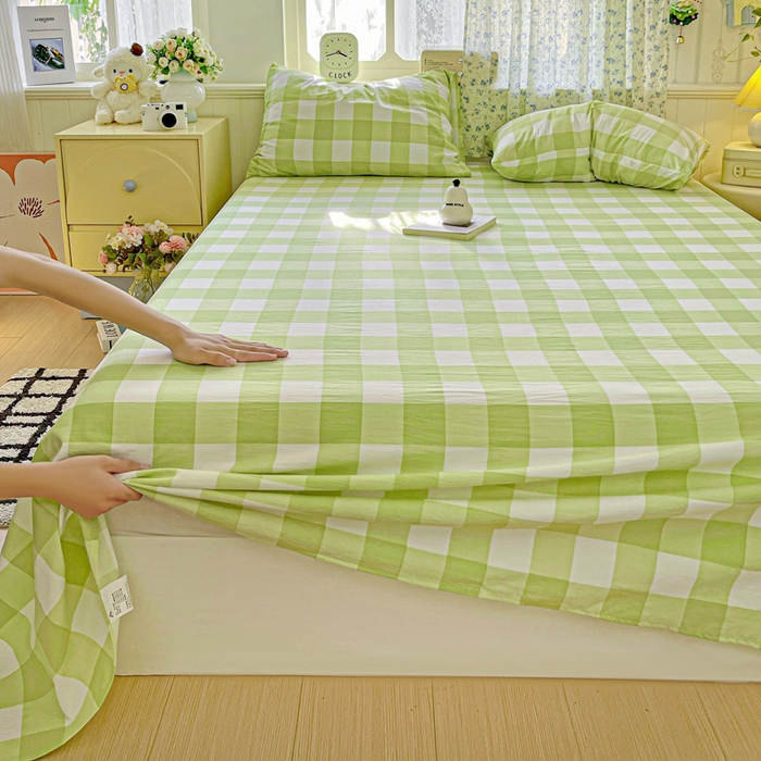 91家纺网 家纺一手货源 找家纺 繁花家居 2025软爆高克重水洗棉床单床笠单件 学生季跑量款 绿方格