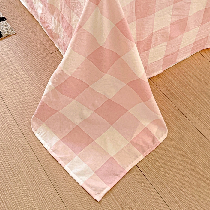 91家纺网 家纺一手货源 找家纺 繁花家居 2025软爆高克重水洗棉床单床笠单件 学生季跑量款 粉方格