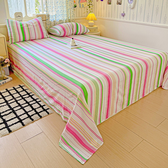 91家纺网 家纺一手货源 找家纺 繁花家居 2025软爆高克重水洗棉床单床笠单件 学生季跑量款 彩虹条