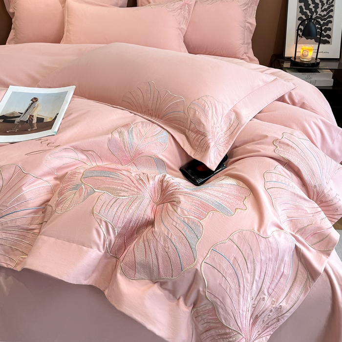 91家纺网 家纺一手货源 找家纺 桃园 2025新款纯棉全棉长绒棉磨毛四件套不掉毛-华尔兹 （高端礼盒） 华尔兹-豆沙