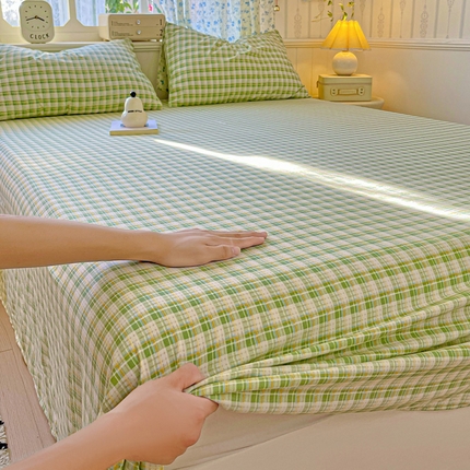 繁花家居 2025软爆高克重水洗棉床单床笠单件 学生季跑量款 苹果绿格