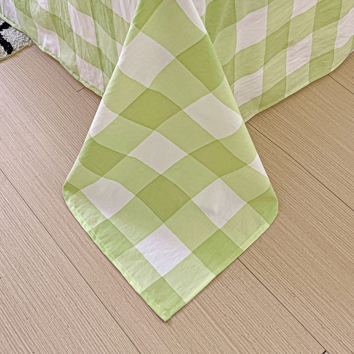 91家纺网 家纺一手货源 找家纺 繁花家居 2025软爆高克重水洗棉床单床笠单件 学生季跑量款 绿方格