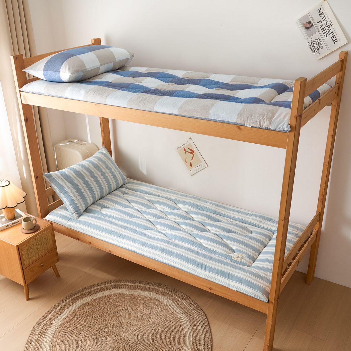 91家纺网 家纺一手货源 找家纺 爱屋及屋 2025款无印风学生棉花床垫 左岸蓝