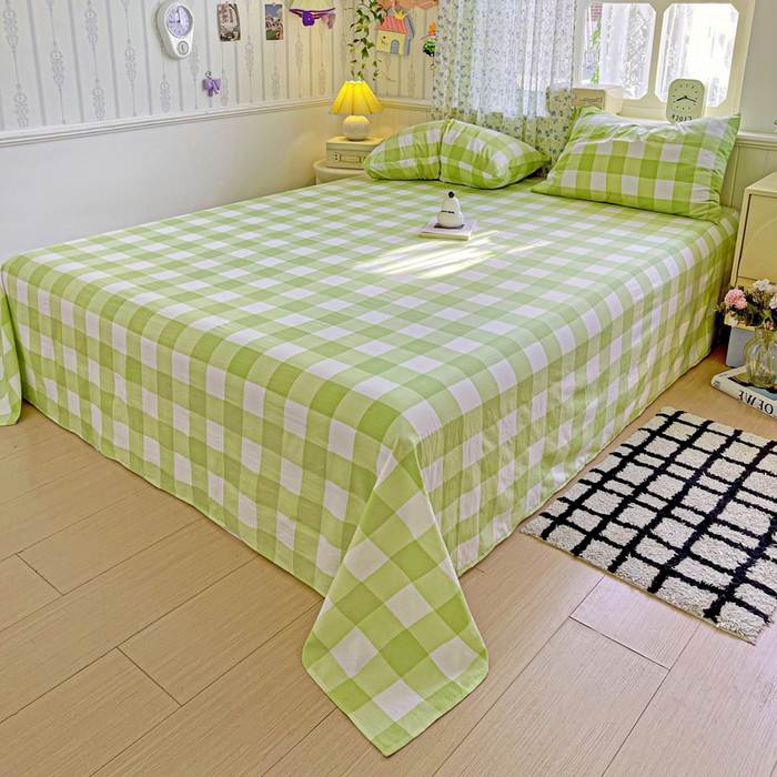 91家纺网 家纺一手货源 找家纺 繁花家居 2025软爆高克重水洗棉床单床笠单件 学生季跑量款 绿方格