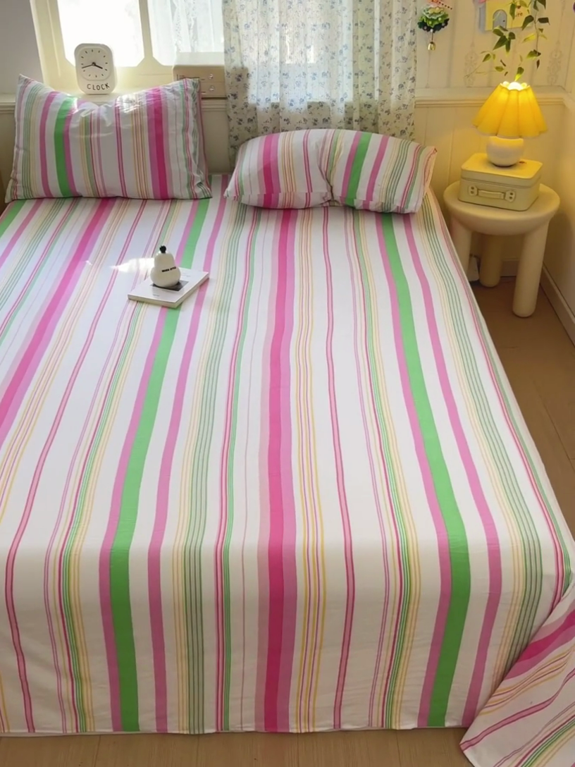 91家纺网 家纺一手货源 找家纺 繁花家居 2025软爆高克重水洗棉床单床笠单件 学生季跑量款 彩虹条